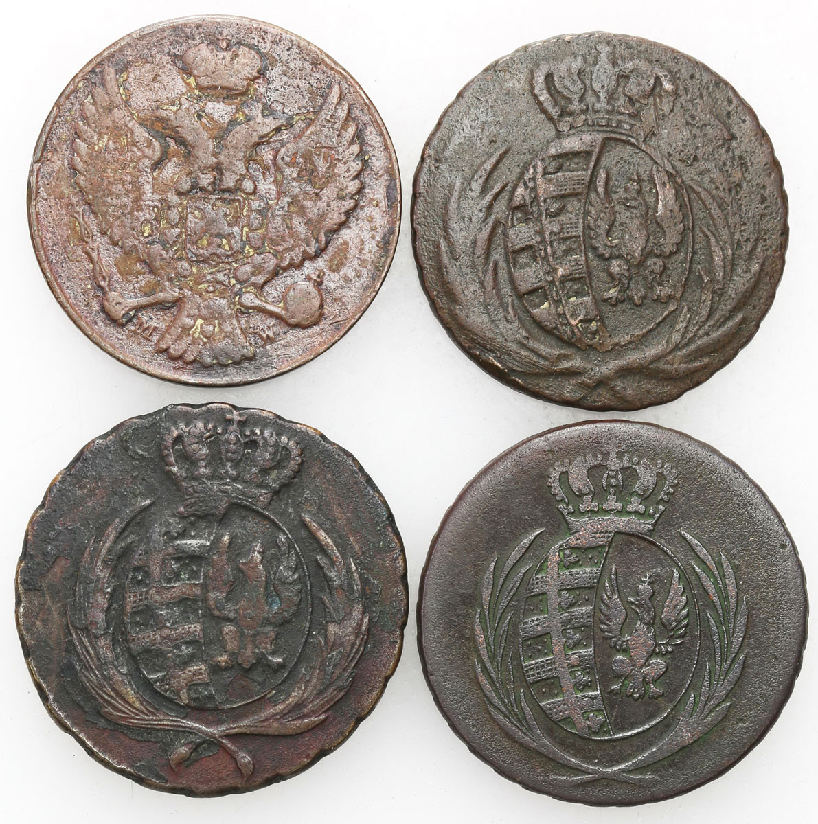 Polska XIX wiek, Księstwo Warszawskie. 3 grosze (trojak)  1810-1840, Warszawa, zestaw 4 monet